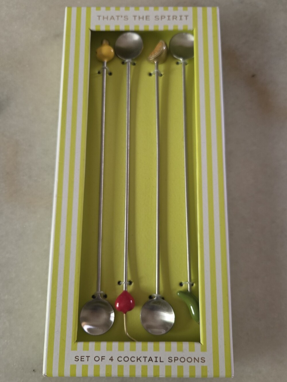 Anthropologie New, In Box, Garnish Cocktail Spoons, Set of 4